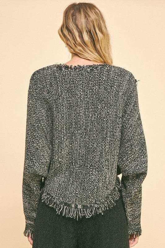 Davi & Dani Fringe Hem Overlapping Asymmetrical Crop Sweater - Trendsi - Flyclothing LLC