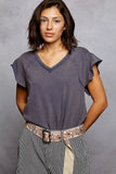 POL V-Neck Short Sleeve T-Shirt with Ruffle Sleeve - Trendsi - Flyclothing LLC