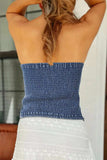 Bow Smocked Back Denim Tube - Trendsi - Flyclothing LLC