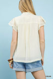 Umgee Scalloped Trim Flutter Sleeve Top - Trendsi - Flyclothing LLC