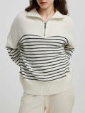 Striped Half Zip Long Sleeve Sweater - Trendsi - Flyclothing LLC