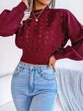 Openwork Mock Neck Long Sleeve Cropped Sweater - Trendsi - Flyclothing LLC