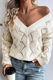 Openwork V-Neck Long Sleeve Sweater - Trendsi - Flyclothing LLC