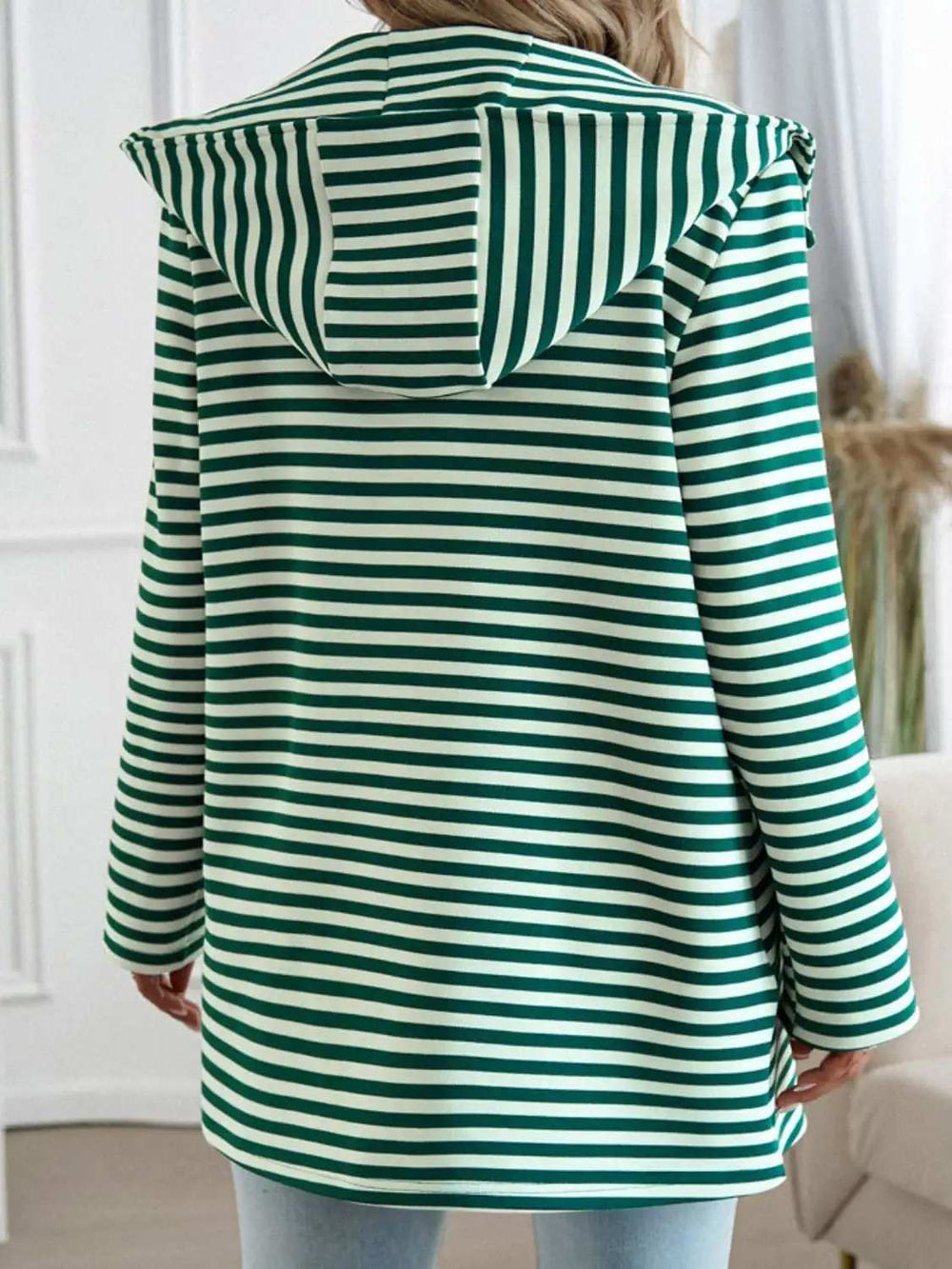 Devine Striped Long Sleeve Hooded Outerwear - Trendsi - Flyclothing LLC