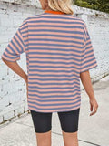 Lovelet Striped Round Neck Half Sleeve T-Shirt - Trendsi - Flyclothing LLC