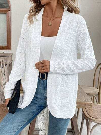 Pocketed Eyelet Open Front Cover Up - Trendsi - Flyclothing LLC