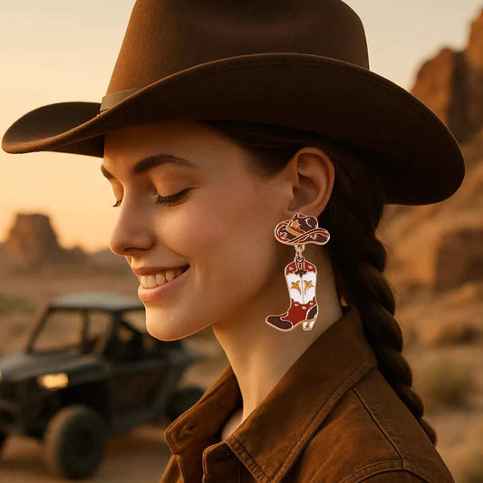 18K Gold-Plated Cowboy Hat Boots Dangle Earrings - Trendsi - Flyclothing LLC