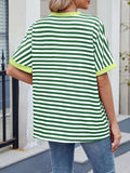 Striped Round Neck Half Sleeve T-Shirt - Trendsi - Flyclothing LLC