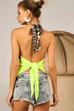 BiBi Triblend Leopard Halter Neck Tied Detailed Top - Trendsi - Flyclothing LLC