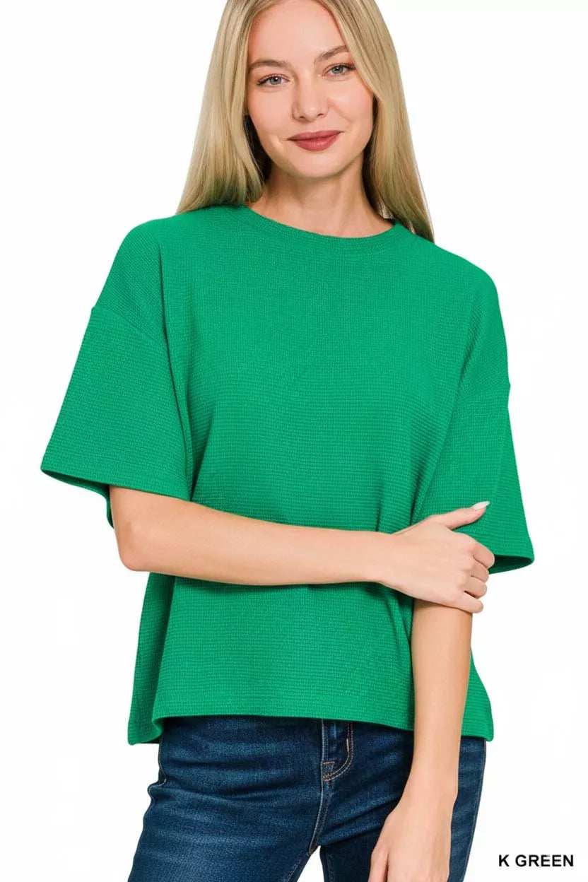 Zenana Full Size Double Knit Side Slits Hi Low Short Sleeve Top Plus Size - Trendsi - Flyclothing LLC