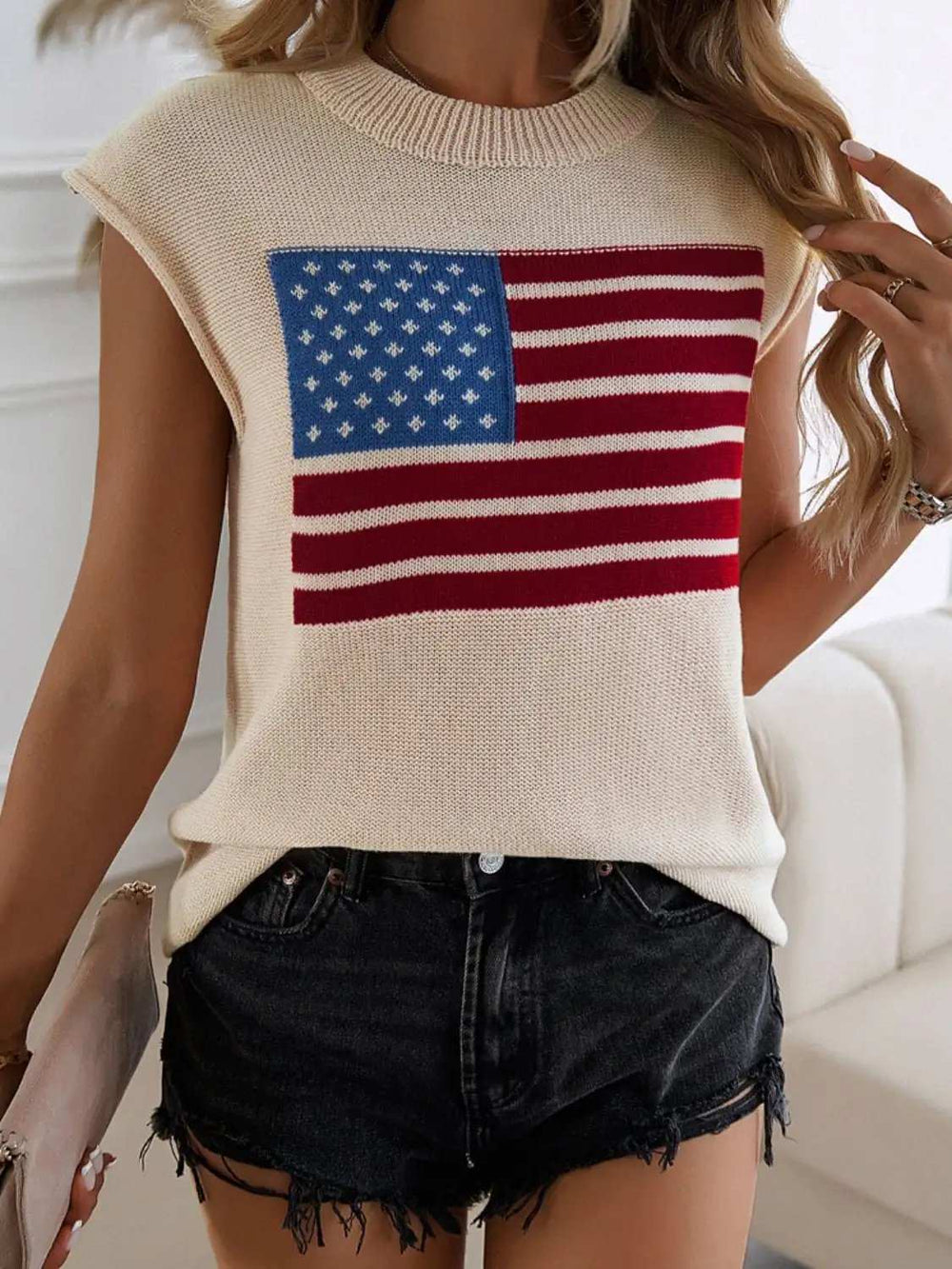 Devine US Flag Round Neck Sweater Vest - Trendsi - Flyclothing LLC