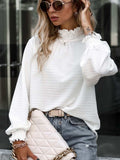 Smocked Frill Mock Neck Long Sleeve Blouse - Trendsi - Flyclothing LLC