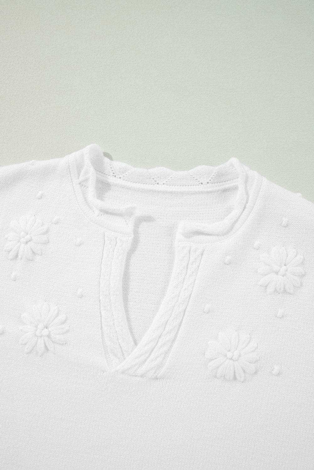 Daisy Notched Long Sleeve Sweater - Trendsi - Flyclothing LLC