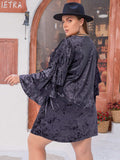 Plus Size Round Neck Flounce Sleeve Mini Dress - Trendsi - Flyclothing LLC