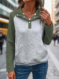Contrast Textured Long Sleeve Sweatshirt - Trendsi - Flyclothing LLC