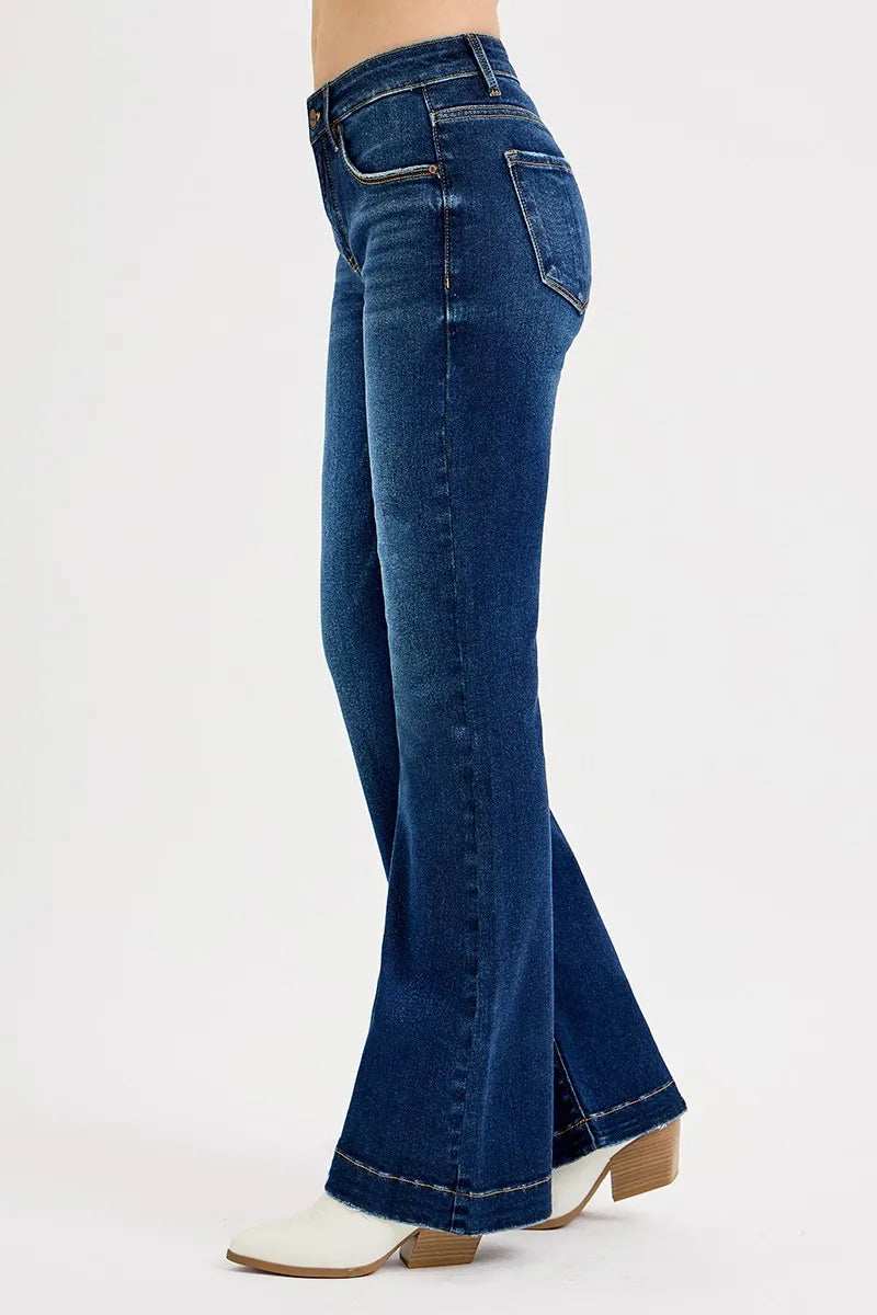RISEN Full SIze Tummy Control Mid Rise Flare Jeans Plus SIze - Trendsi - Flyclothing LLC