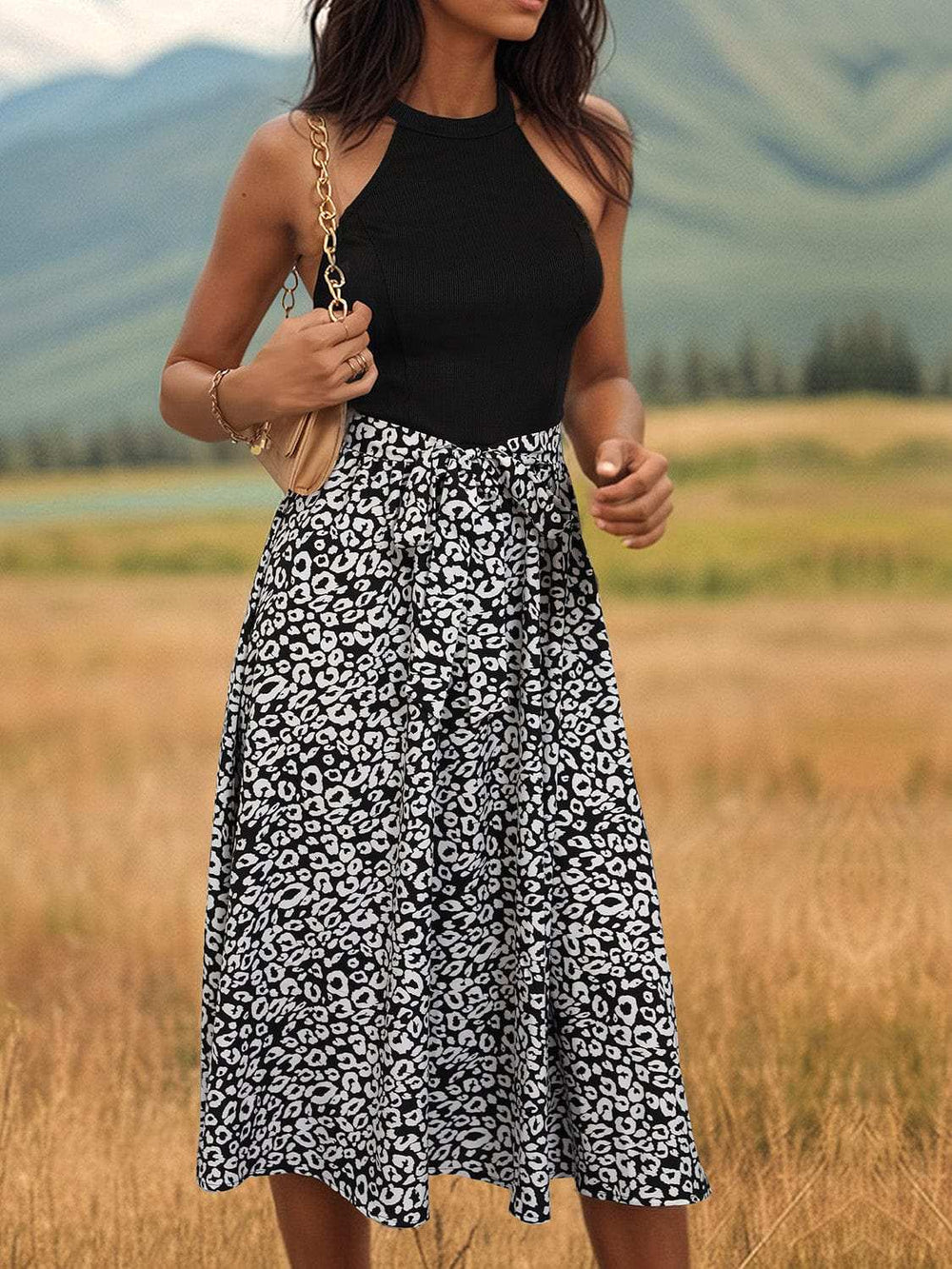 Leopard Halter Neck Midi Dress - Trendsi - Flyclothing LLC