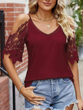 Cold Shoulder Lace Sleeve Blouse - Trendsi - Flyclothing LLC