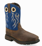 Old West Dark Brown Bull Hide Print Foot Suede Navy Shaft Men's Work Boots - Old West - Flyclothing LLC