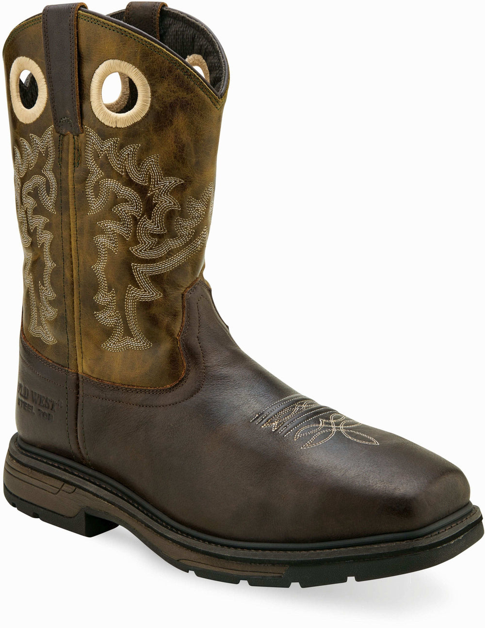 Old West Cloudy Dark Brown Foot Gernadine Olive Green Shaft Men's Work Boots - Old West - Flyclothing LLC