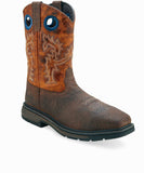 Old West Dark Brown Bull Hide Print Foot Burnt Mustard Shaft Men's Work Boots - Old West - Flyclothing LLC