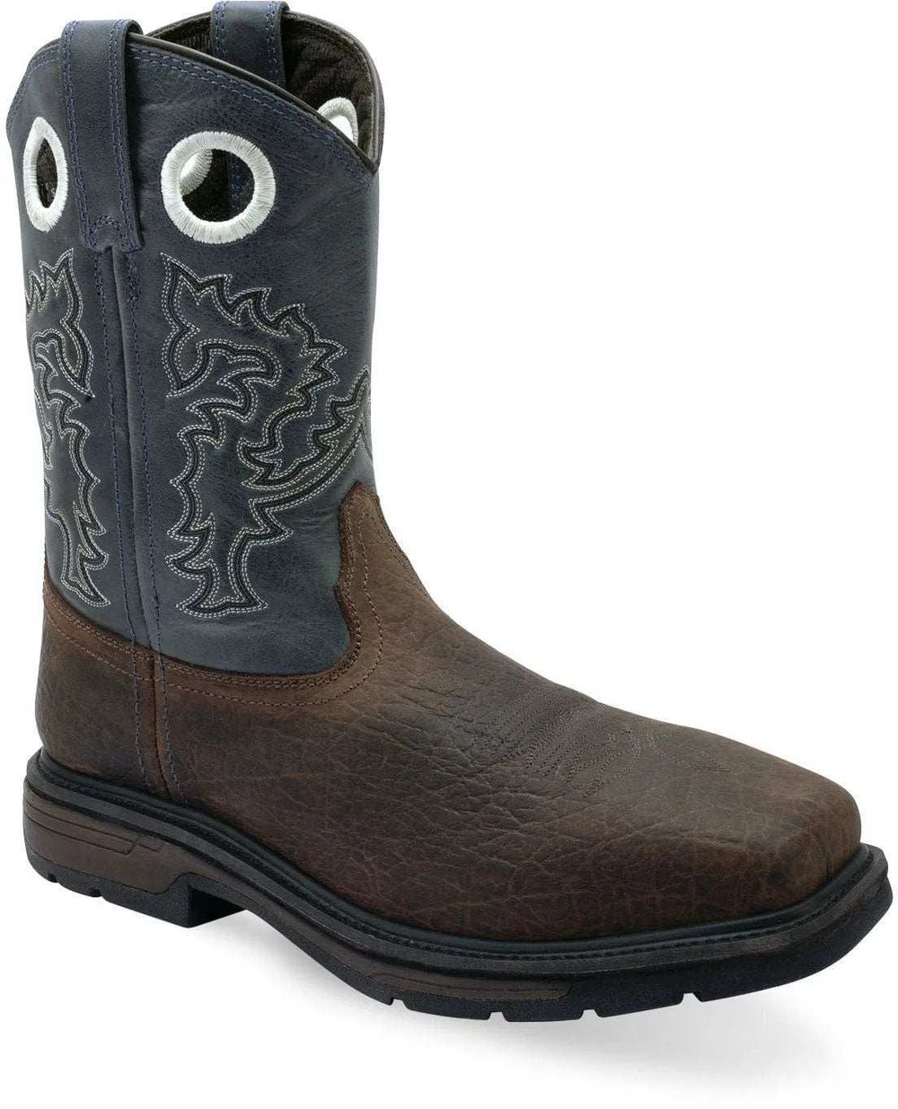 Old West Dark Brown Bull Hide Print Foot Pillow Blue Shaft MEN'S WORK BOOTS - Old West - Flyclothing LLC