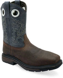 Old West Dark Brown Bull Hide Print Foot Pillow Blue Shaft MEN'S WORK BOOTS - Old West - Flyclothing LLC
