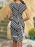 FAM-FAM Tied Striped Round Neck Cap Sleeve Dress - Trendsi - Flyclothing LLC