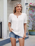 Eyelet Notched Short Sleeve Top - Trendsi - Flyclothing LLC