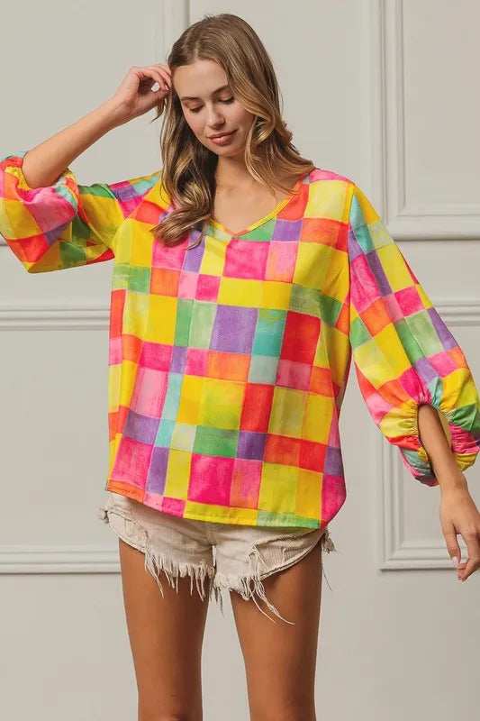 BiBi Multi Block Bubble Pop Ballon Top - Trendsi - Flyclothing LLC