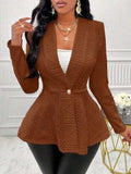 One Button Textured Peplum Cardigan - Trendsi - Flyclothing LLC