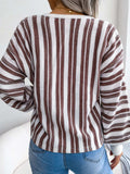 Striped Lace-Up Long Sleeve Sweater - Trendsi - Flyclothing LLC