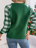Reindeer Plaid Round Neck Long Sleeve Sweater - Trendsi - Flyclothing LLC