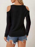 V-Neck Cold Shoulder Long Sleeve T-Shirt - Trendsi - Flyclothing LLC