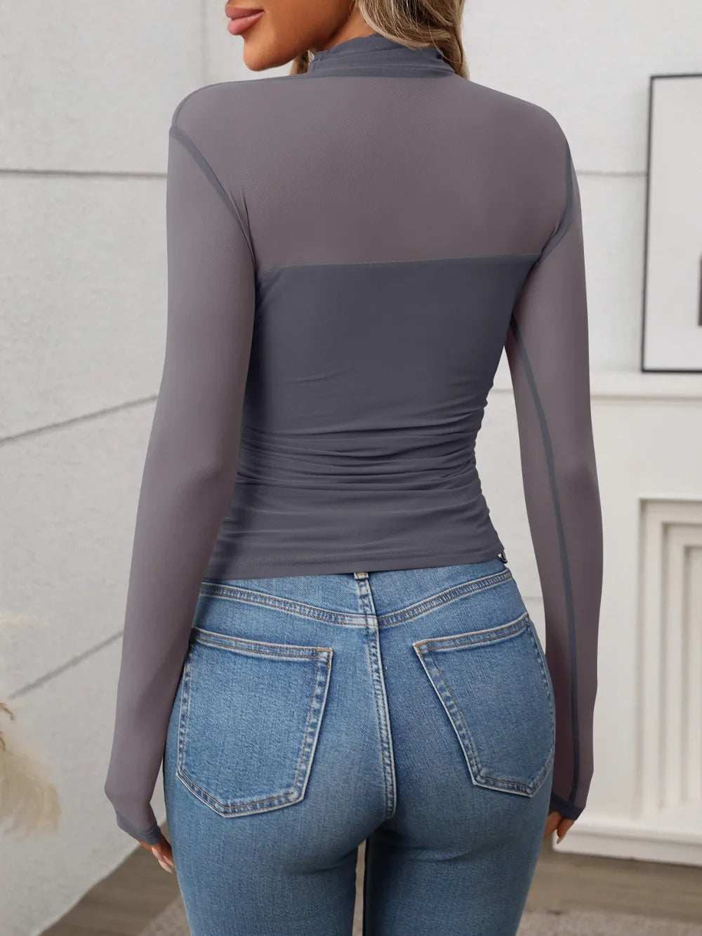 Mock Neck Long Sleeve Top - Trendsi - Flyclothing LLC