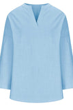 Solid Color Notched Long Sleeve Blouse - Trendsi - Flyclothing LLC