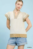 Umgee Contrast Scallop Trim Top - Trendsi - Flyclothing LLC