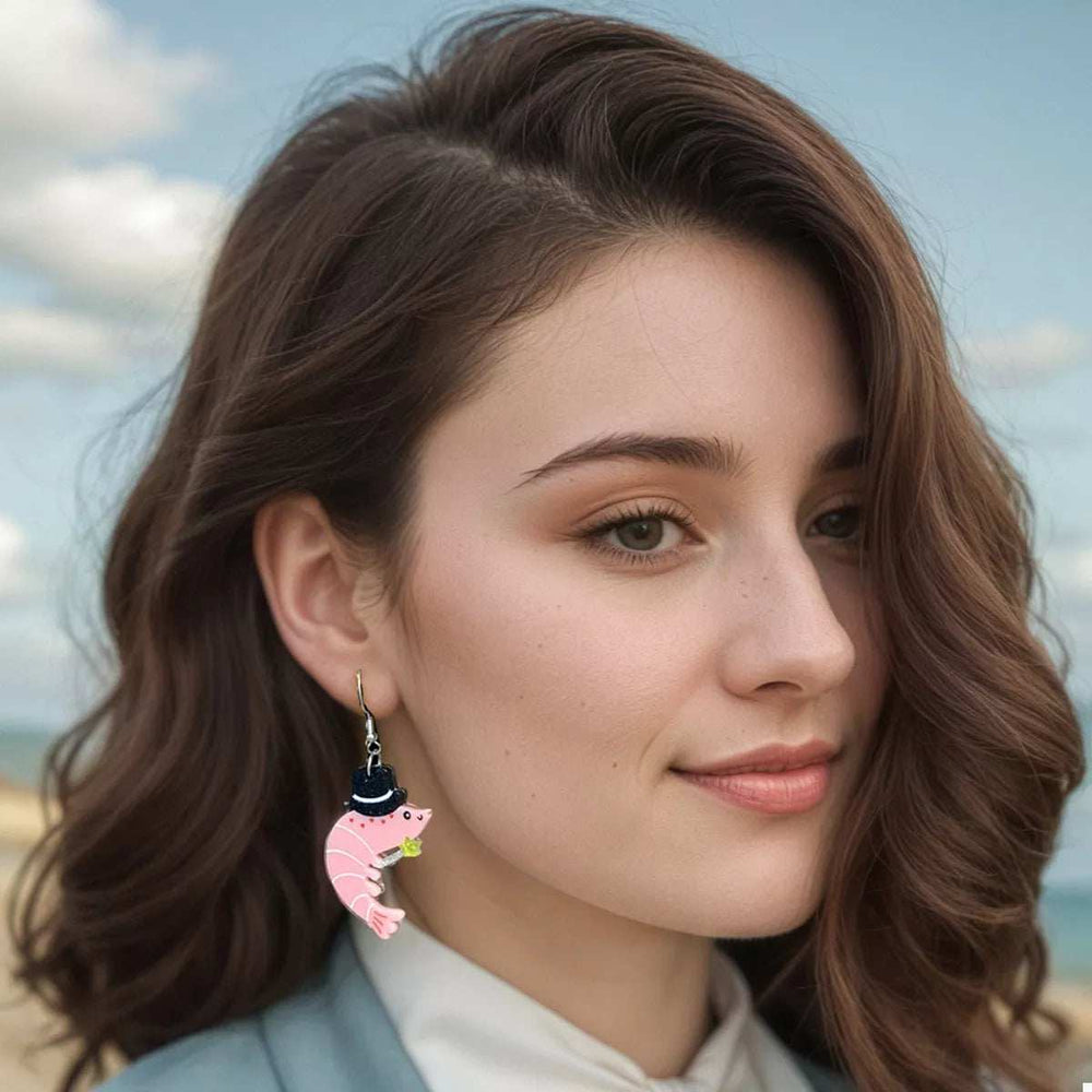 Whimsical Shrimp Earrings with Top Hats - Trendsi - Flyclothing LLC