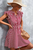 Ruffled Striped Cap Sleeve Mini Dress - Trendsi - Flyclothing LLC