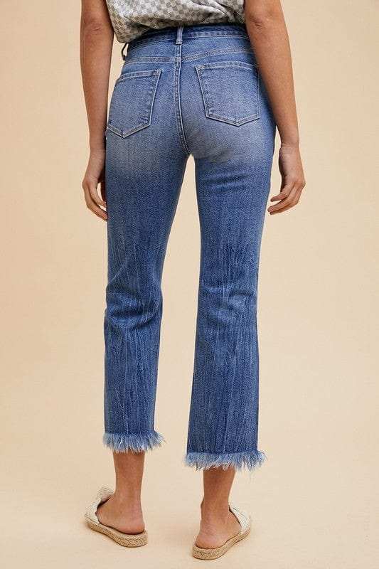 Annie Wear Distressed Raw Hem Straight Leg Cropped Jeans - Trendsi - Flyclothing LLC