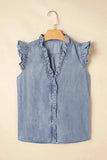 Frilly Ruffle Trim V Neck Chambray Tank - Trendsi - Flyclothing LLC