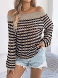Openwork Striped Off-Shoulder Knit Top - Trendsi - Flyclothing LLC