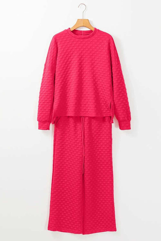 High-Low Round Neck Top and Pants Set - Trendsi - Flyclothing LLC