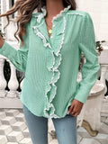 Lace Detail Ruffled Round Neck Long Sleeve Shirt - Trendsi - Flyclothing LLC