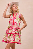 BiBi Floral Woven Contrast Edge Tiered Ruffle Mini Dress - Trendsi - Flyclothing LLC