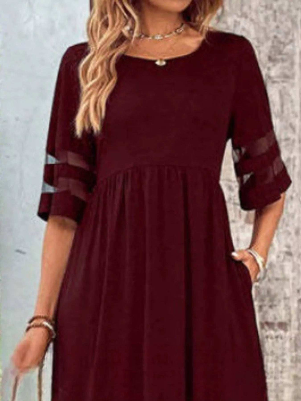 Full Size Round Neck Half Sleeve Dress Plus Size - Trendsi - Flyclothing LLC