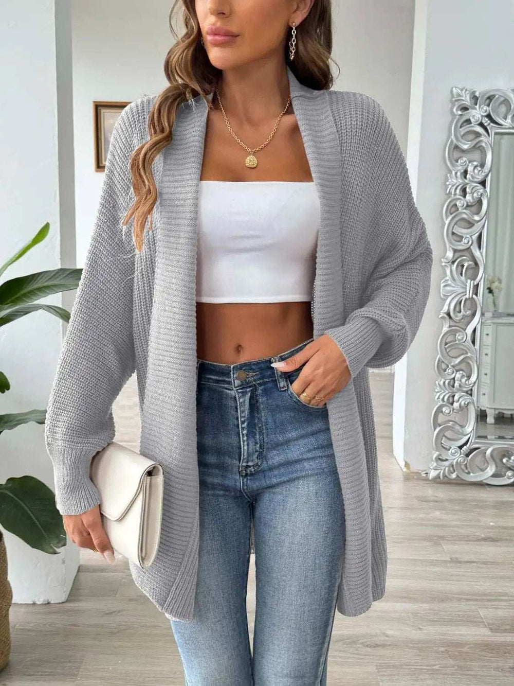 Open Front Long Sleeve Cardigan - Trendsi - Flyclothing LLC