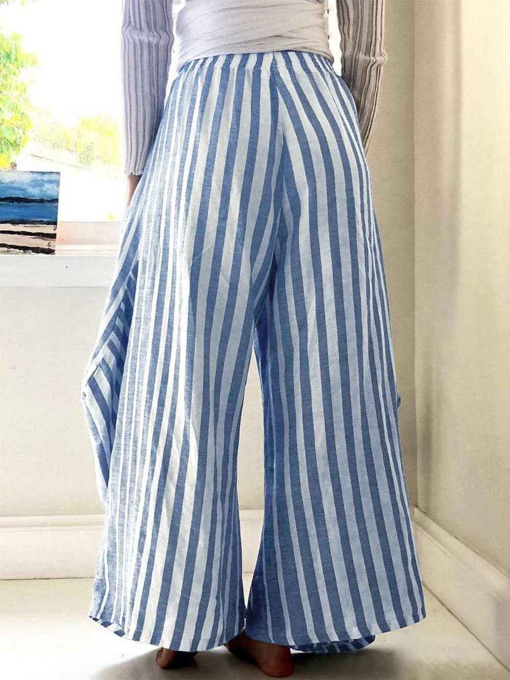 Striped Elastic Waist Wide Leg Pants - Trendsi - Flyclothing LLC