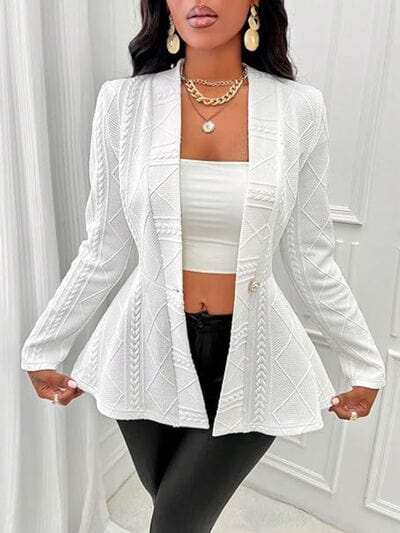 One Button Textured Peplum Cardigan - Trendsi - Flyclothing LLC