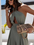 Wide Leg Cutout Halter Neck Jumpsuit - Trendsi - Flyclothing LLC